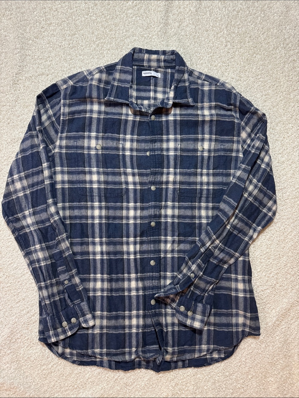 Sonoma Navy & White Plaid Button-Down Shirt